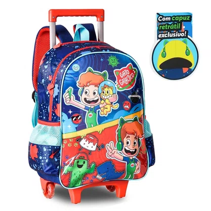 Mochila Infantil Com Rodinhas Gato Galactico Com Capuz