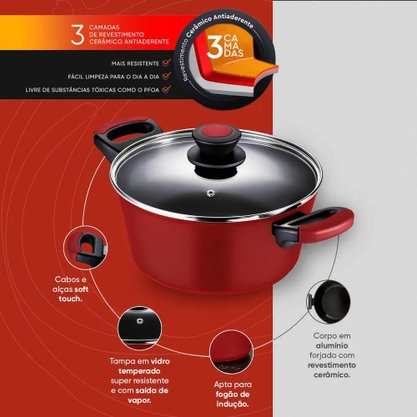 Panela Antiaderente Para Indução Everyday Vermelho Oxford 20 cm