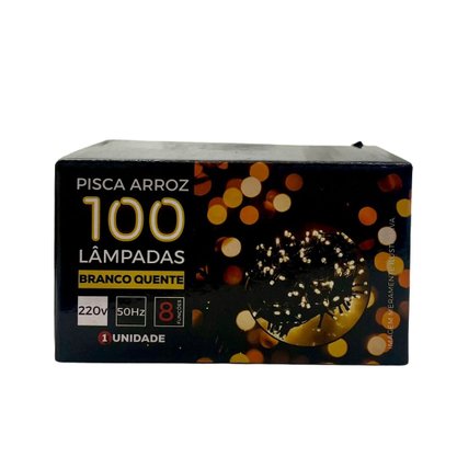 Pisca-Pisca Arroz 100 Led Branco Quente 8 Funções 220V