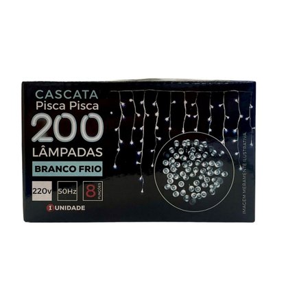 Pisca-Pisca Cascata 200 Led Branco Frio 8 Funções 220V