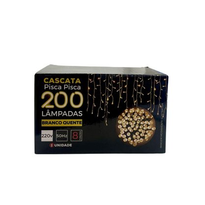Pisca-Pisca Cascata 200 Led Branco Quente 8 Funções 220V