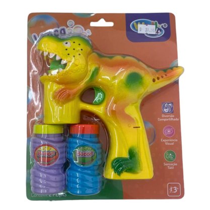 Pistola Lança Bolhas Luz E Som Dino A Pilha