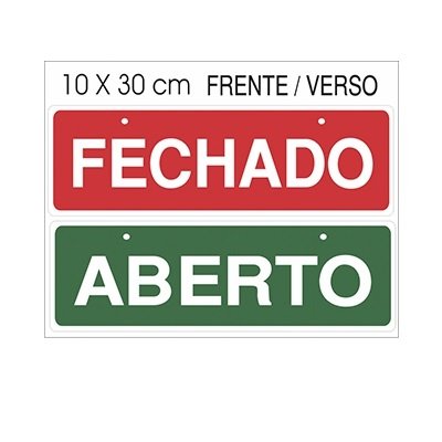 Placa Aberto/Fechado 10x30cm Verde/Vermelho