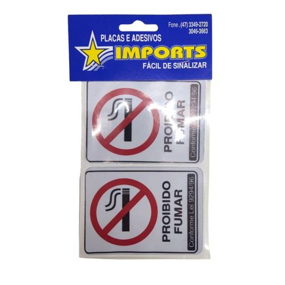 Placa Adesiva Proibido Fumar 7x9cm 2 Unidades