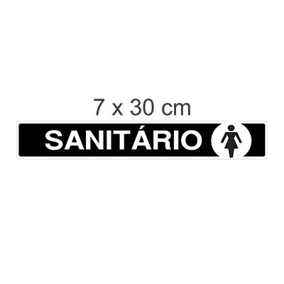 Placa Sanitário Feminino 7x30cm Fundo Preto