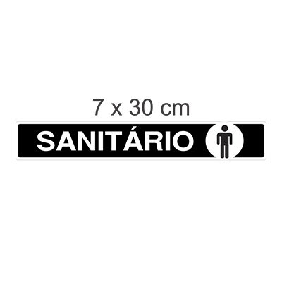 Placa Sanitário Masculino 7x30cm Fundo Preto