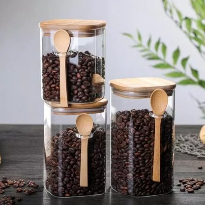 Pote De Vidro Com Tampa E Colher De Bambu 450ml