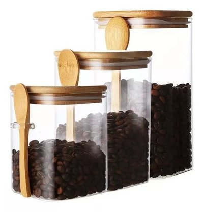 Pote De Vidro Com Tampa E Colher De Bambu 550ml
