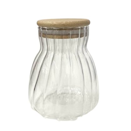 Pote Hermético Com Frisos E Tampa De Bambu 450ml