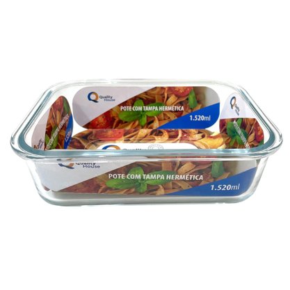 Pote Hermético Vidro Retangular 1520ml Quality