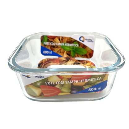 Pote Hermético Vidro Quadrado 800ml Quality
