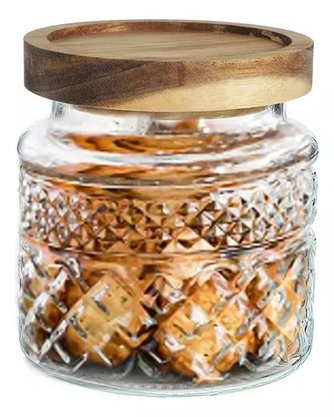 Pote Vidro Hermético 600ml Tampa Madeira