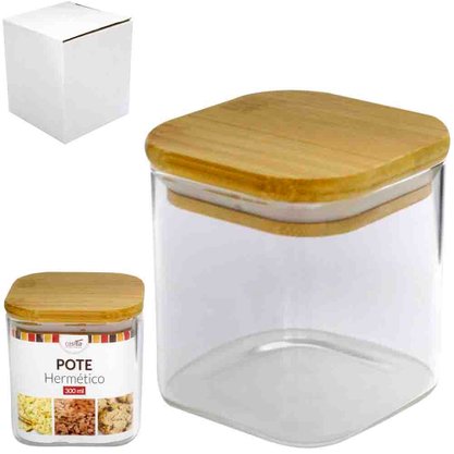 Pote Vidro Hermético Tampa De Bambu 300ml Pote Vidro Hermético Tampa De Bambu 300ml