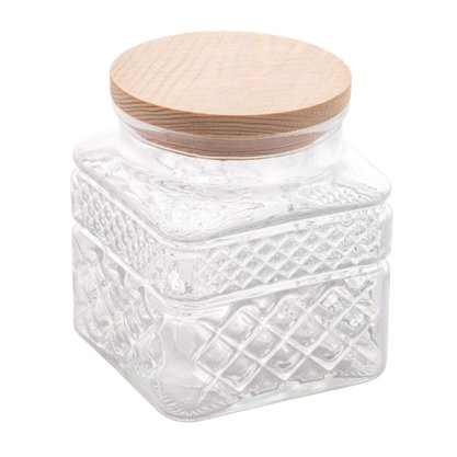 Pote Vidro Hermético Trabalhado 1,35L Tampa Bambu 