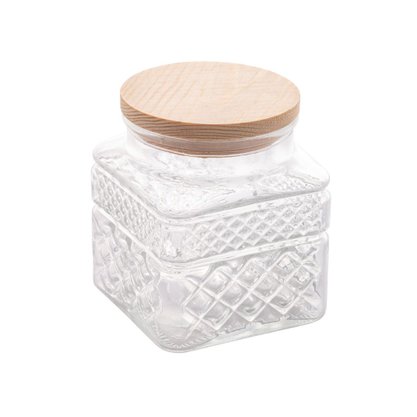 Pote Vidro Hermético Trabalhado 600ml Tampa Bambu 