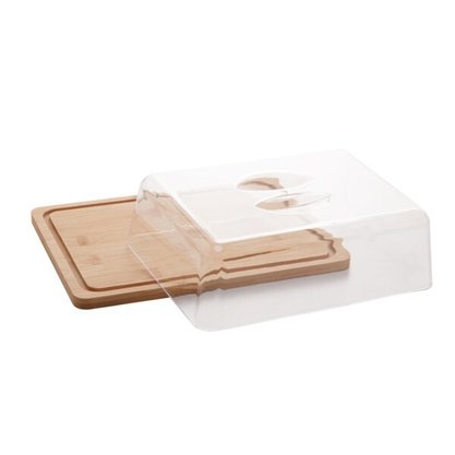 Prato Para Queijo Retangular Bambu Com Tampa