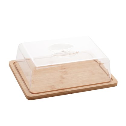 Prato Para Queijo Retangular Bambu Com Tampa