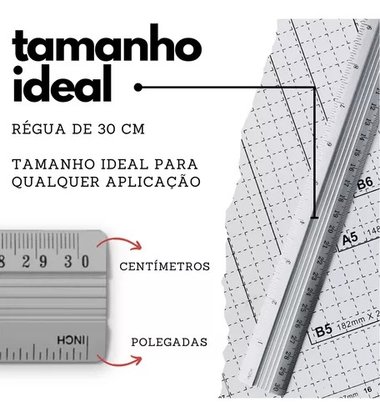 Régua De Alumínio 30cm Escola Trabalho Escritório Leo&Leo
