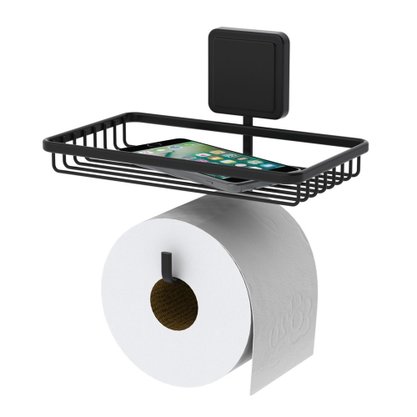 Suporte Adesivo Papel Higiênico Utensílios Banheiro Preto Fosco 