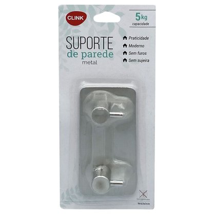 Suporte De Parede Gancho Adesivo Duplo Metal