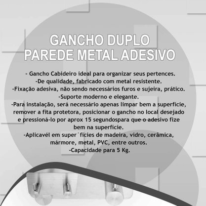 Suporte De Parede Gancho Adesivo Duplo Metal