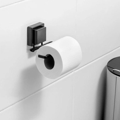 Suporte Papel Higiênco Com Ventosa Preto Fosco