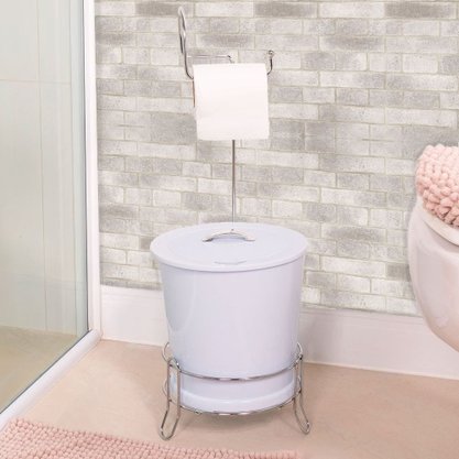 Suporte Papel Higiênico Com Lixeira Branco Cromado