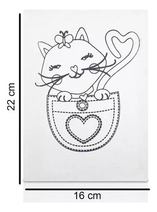 Tela De Pintura Desenhada Riscada 16 x 22cm Desenho Gatinha