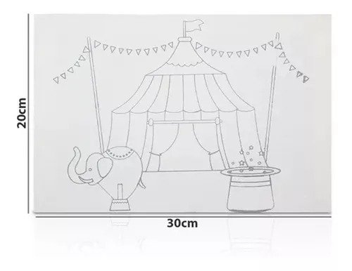 Tela De Pintura Desenhada Riscada 20 x 30cm Desenho Circo