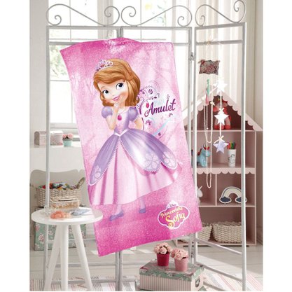 Toalha Banho Infantil Velour 70x130cm Princesa Sofia Rosa