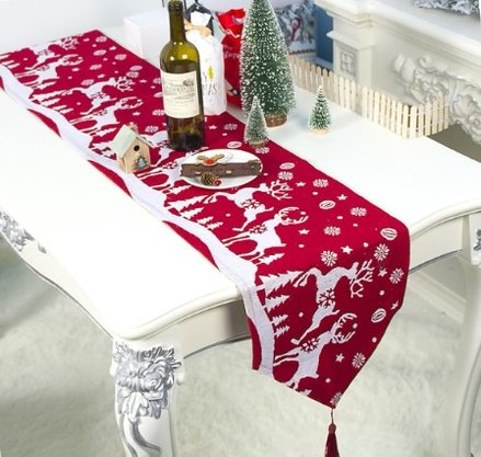 Trilho De Mesa Natal Vermelho Renas 33x180cm