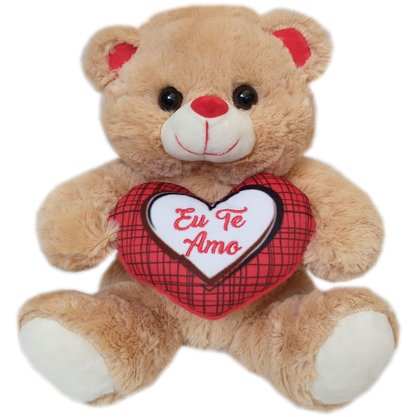 Urso De Pelúcia Coração Xadrez Eu Te Amo
