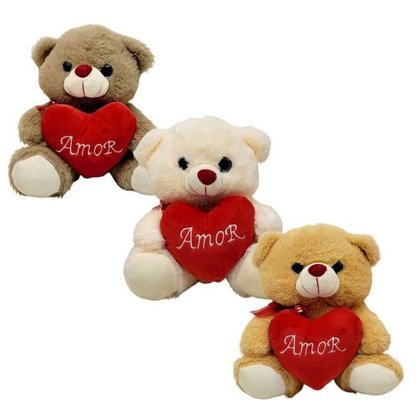 Urso Pelúcia 23cm Coração Cores Sortidas