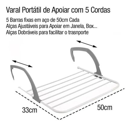 Varal Portátil De Janela 5 Cordas
