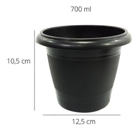 Vaso De Planta Plástico Redondo 700ml Preto