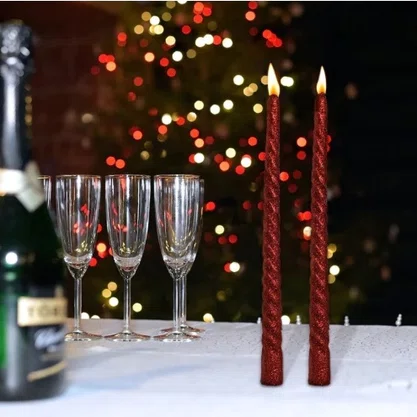Vela Decorada Natal Retorcida Castiçal Com 2 Unidades 20 cm