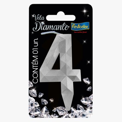 Vela Diamante Número 4 Prata