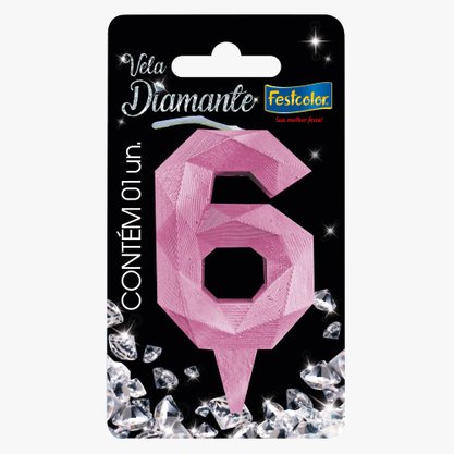 Vela Diamante Número 6 Rosa 