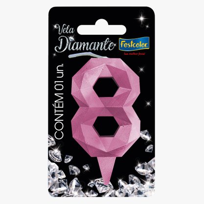 Vela Diamante Número 8 Rosa