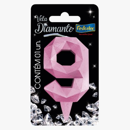Vela Diamante Número 9 Rosa