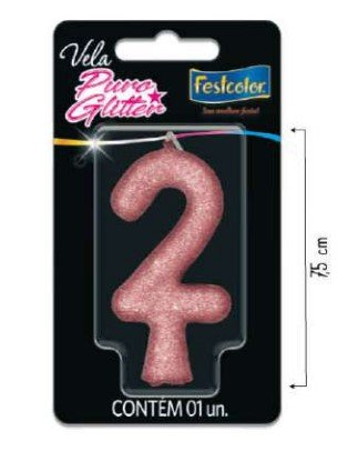 Vela Puro Glitter Número 2 Rose Gold