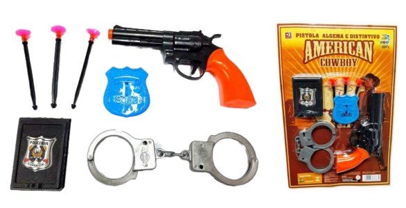 Arma Brinquedo Pistola Revolver 38 Com Distintivo Policial