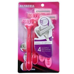 Kit Com 4 Aparelho De Barbear Descartável 3 Lâminas Aço Inox Alfacell