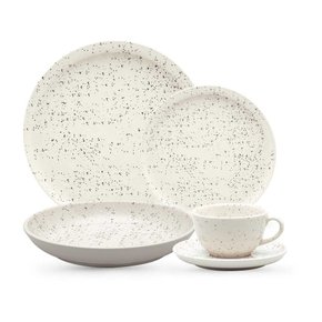 Aparelho De Jantar E Chá Oxford Flat Chuvisco 6 Lugares