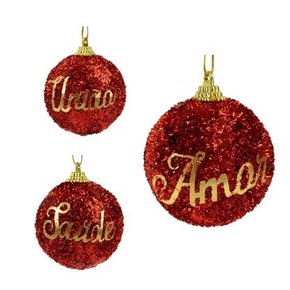 Bola De Natal Com Frase E Glitter 10cm