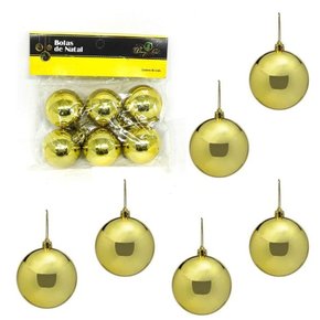 Kit Bolas Natal Lisa 4cm Dourada 6 Unidades