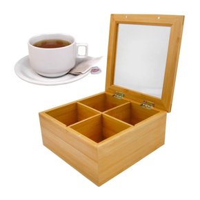 Caixa Para Chá 4 Nichos Bambu 20x20x9cm
