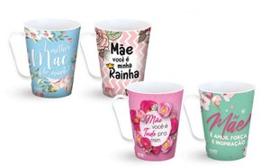 Caneca Decorada Plástico 430ml Mãe Te Amo Sortido