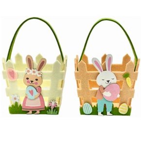 Cesto De Páscoa Vila Dos Coelhos Madeira Feltro Avulso Sortido
