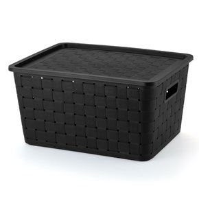 Caixa Organizadora Rattan Com Tampa 21 Litros Cor Preto Plasnorthon